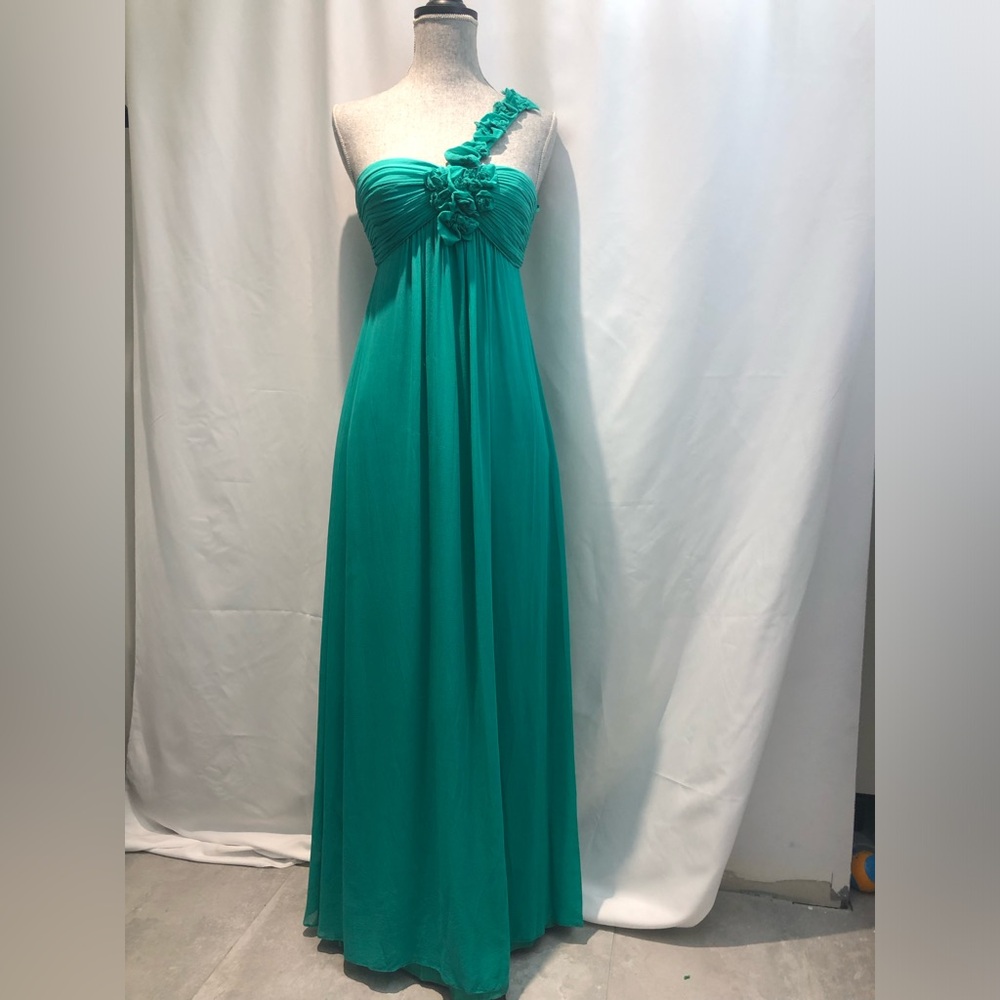 BCBGMAXAZRIA emerald Green one shoulder Maxi Dress